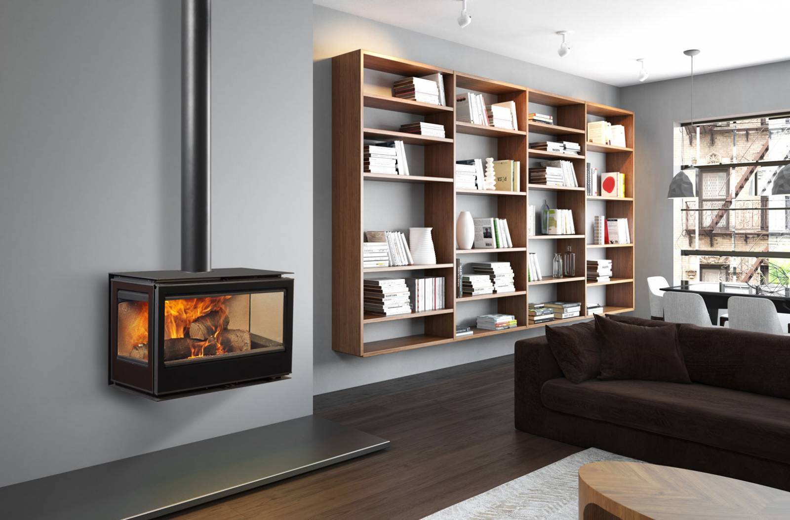 Tarif pour l'installation d'un poêle suspendu haut de gamme de marque Rocal esthétique moderne et efficace Caluire et Cuire 69