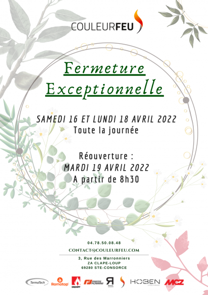 Fermeture week-end de Pâques